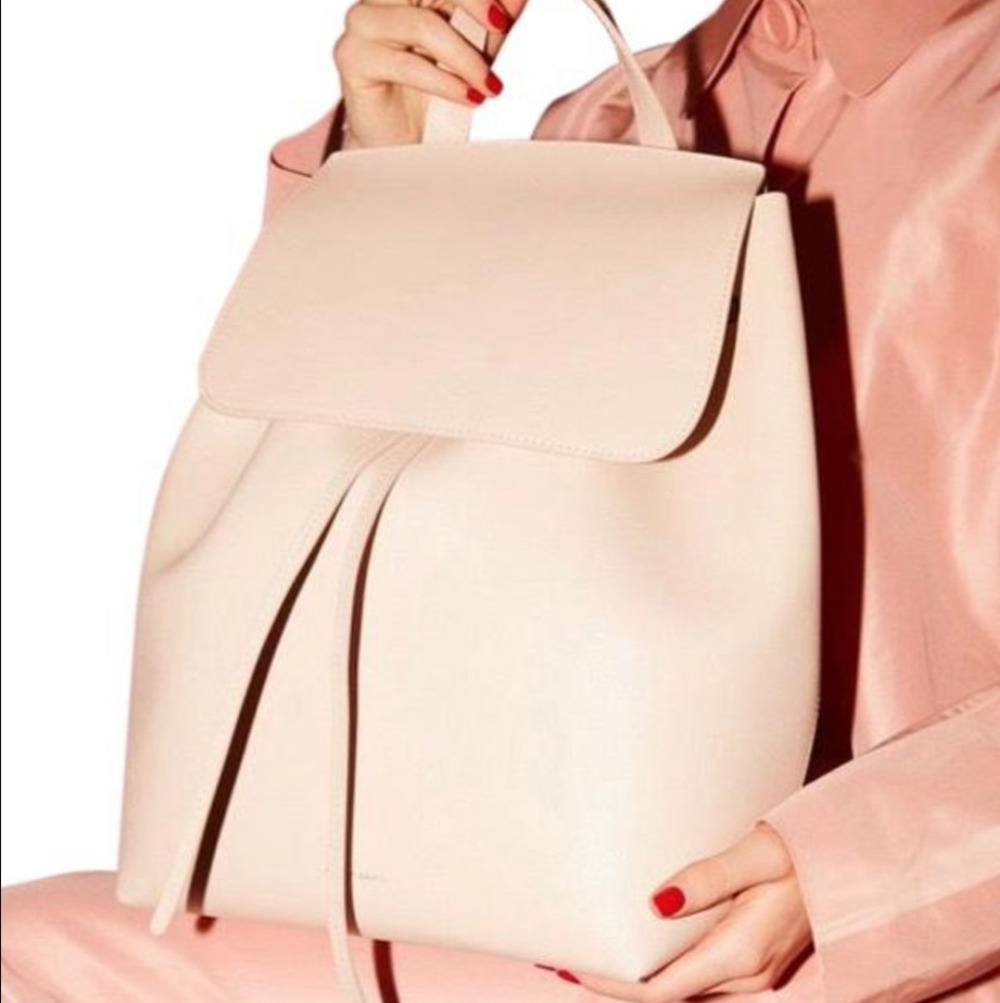 Mansur Gavriel Grained Calfskin Leather Bucket Backpack Rosa